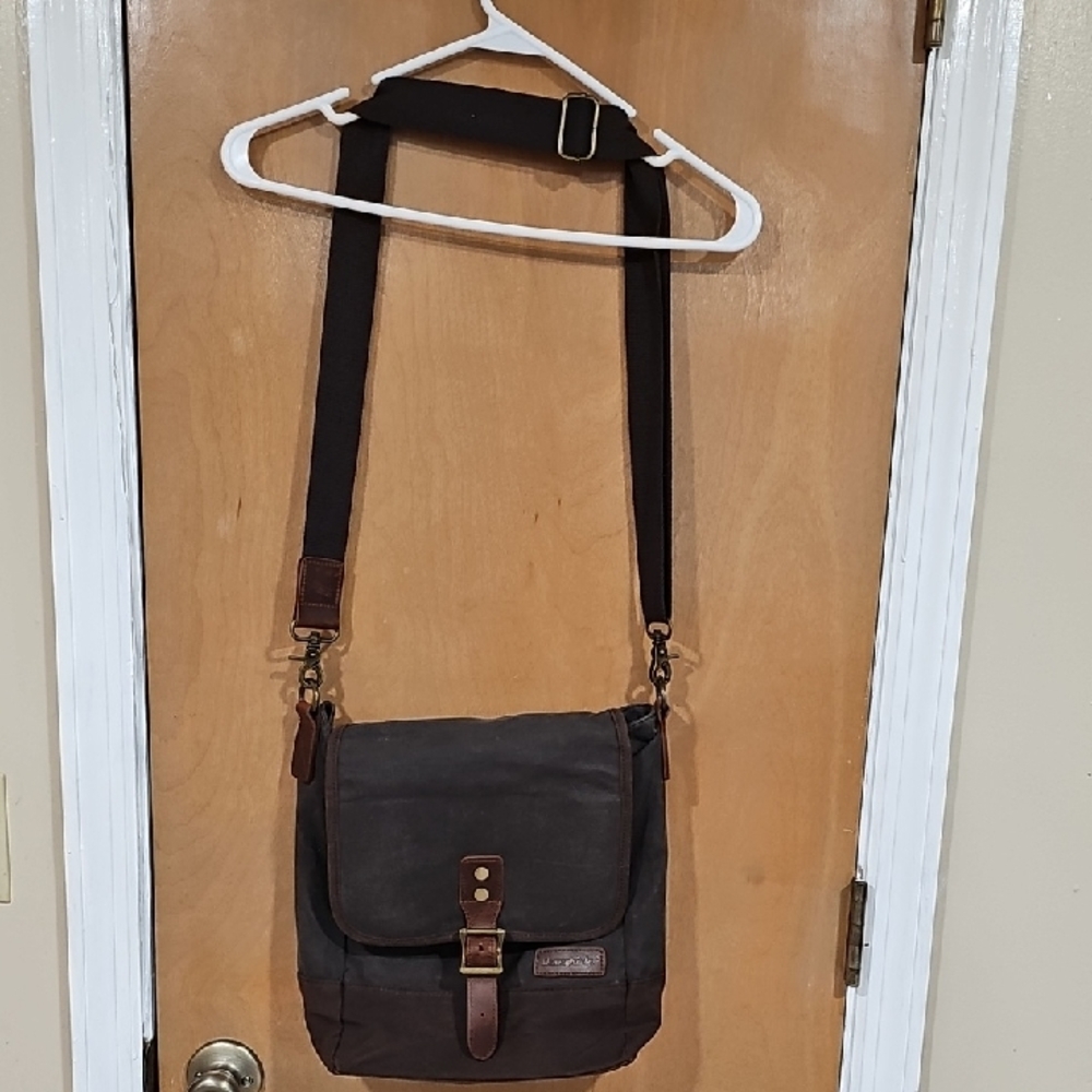 Classic Dark Brown Canvas & Leather Messenger Bag